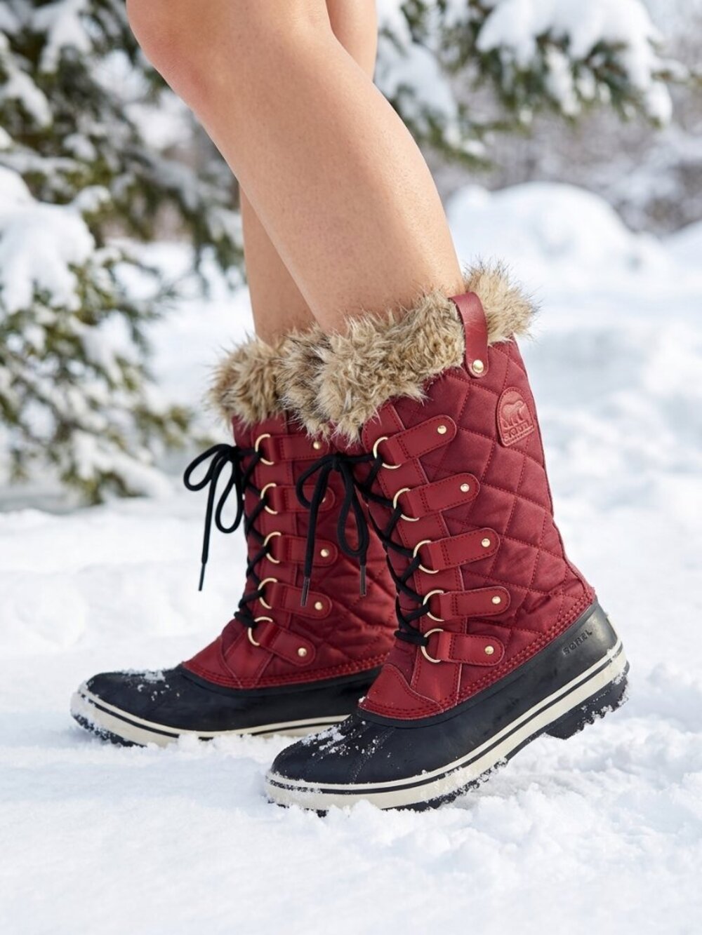 Sorel Joan of Arctic Red Quilted Faux Fur Waterproof Insulated Winter Snow Boots
